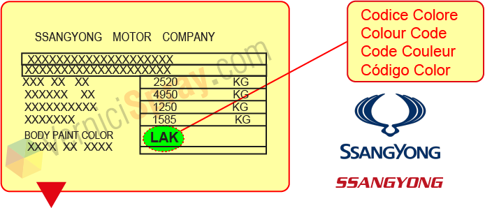 Find the color code SSANGYONG